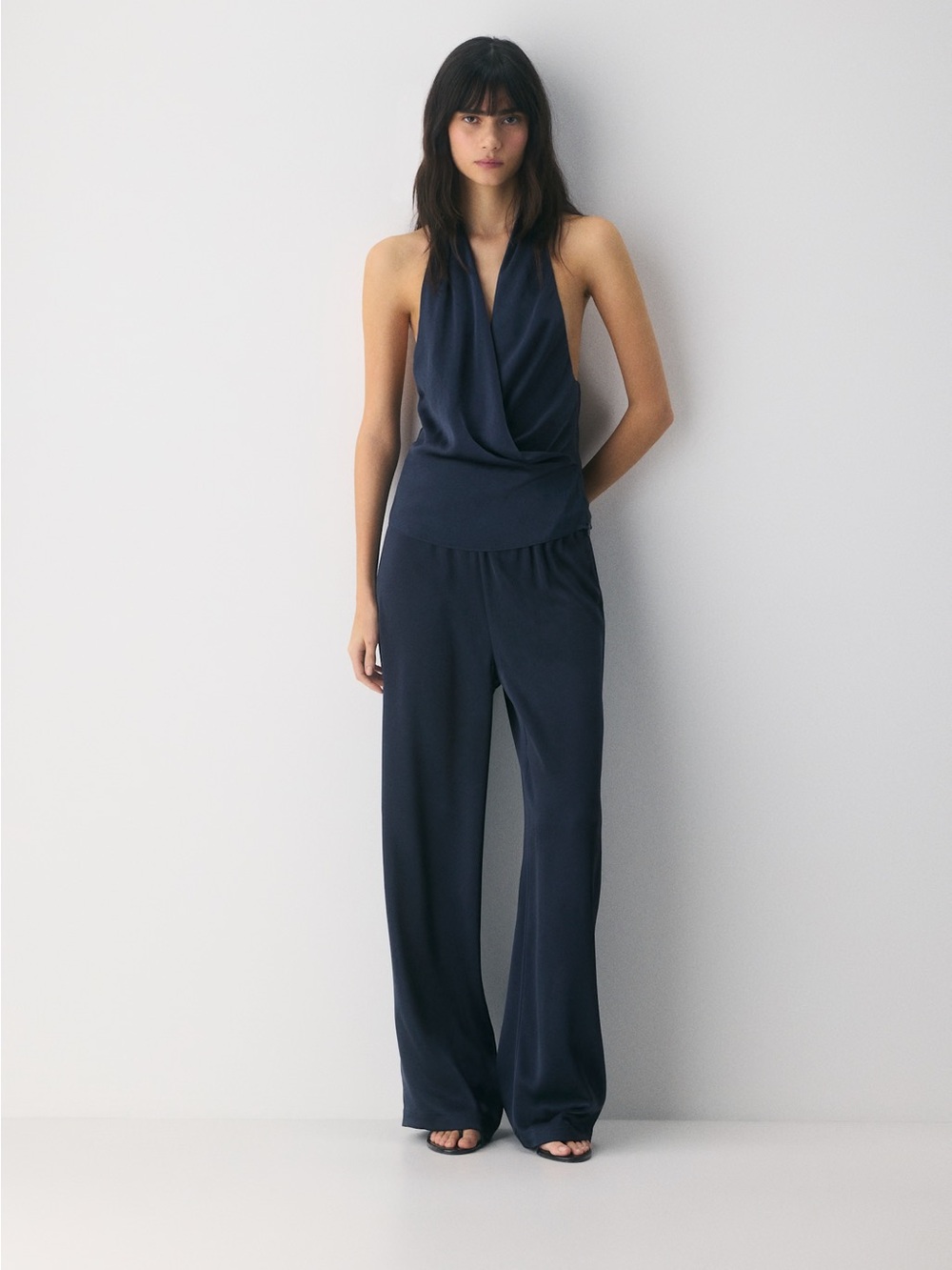 Aritzia navy satin halter top - Wilfred martini top